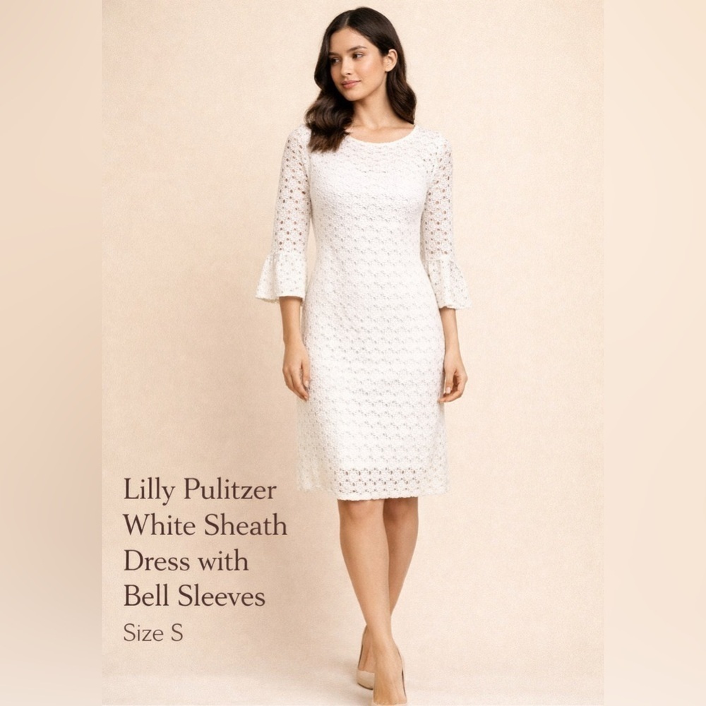 Lilly Pulitzer White Sheath Dress with Bell Sleeves - Picture 1 of 8